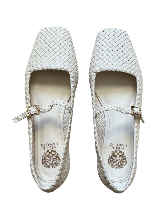 Vince Camuto Shoes - Vince Camuto White Gold Woven Mary Jane Flats with Braided Strap Size 8